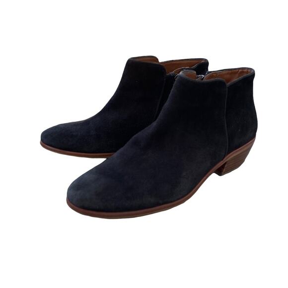 Sam Edelman Suede Petty Ankle Booties Rounded Toe Side Zip 8M Black Shoes Size 8 - Picture 1 of 13